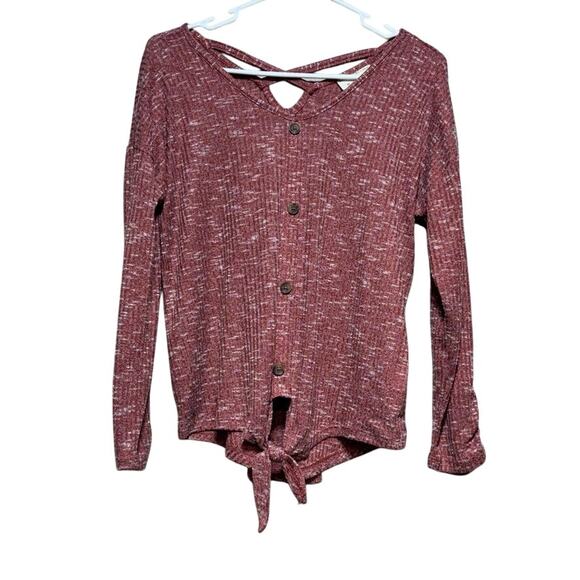 Bobbie Brooks Tops - Bobbie Brooks Medium Red Maroon Shirt Tie Front Criss Cross Back 3/4 Sleeves